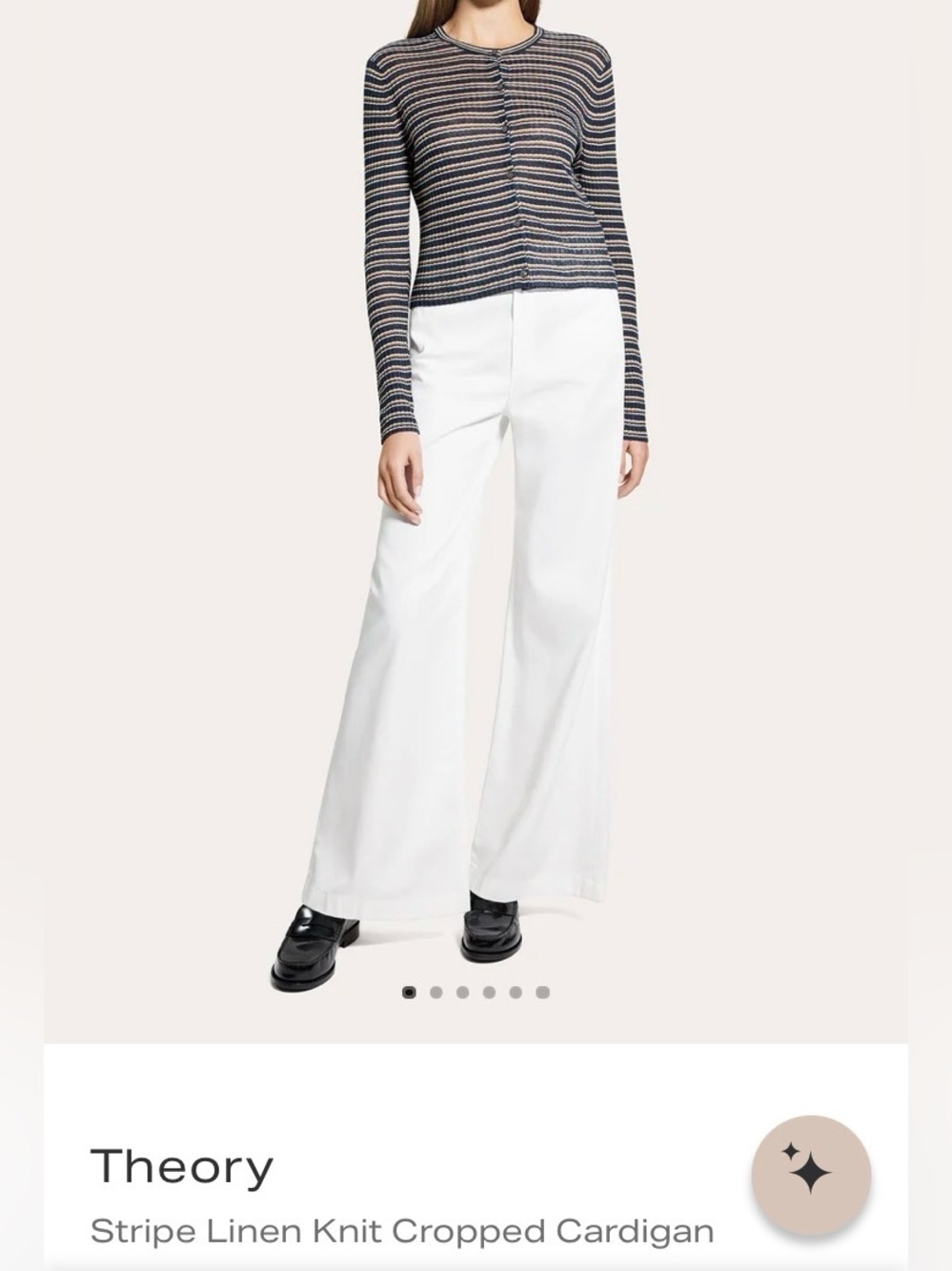 Theory NWT Crop Cardi Navy and Beige Striped Button-Front Ribbed Top size S